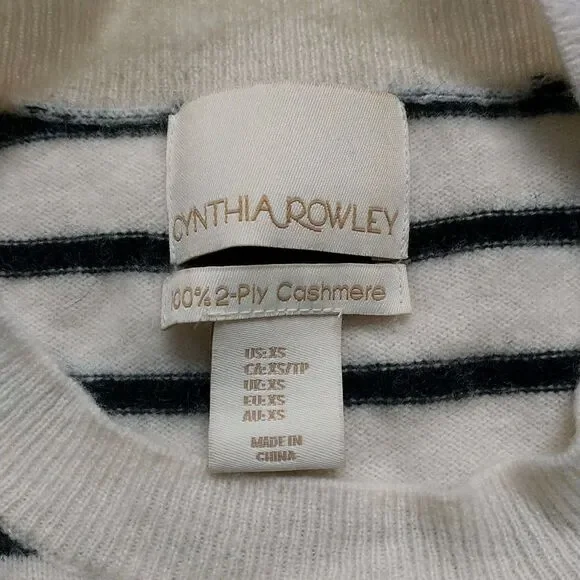 Cynthia Rowley Sweater Womens XS White Black Striped 100% 2Ply Cashmere Nautical - Picture 6 of 7